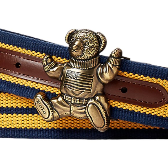 New POLO Ralph Lauren BIG Bear Logo Striped Nickel Buckle Belt Men's Size 40
